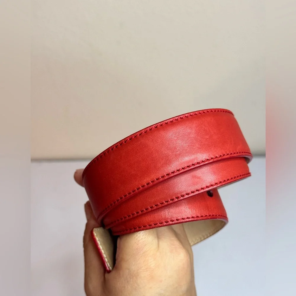 Salvatore Ferragamo Silver Metal Buckle Red Leather Belt 75cm